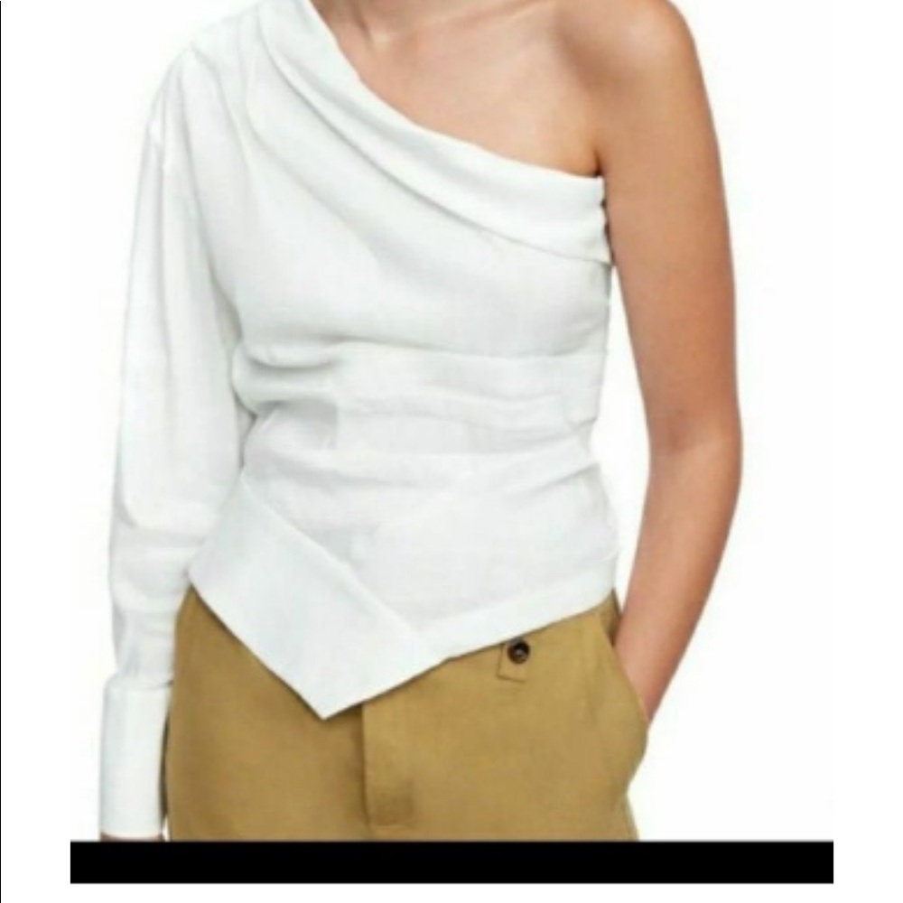 Zara Poplin Asymmetrical White Blouse